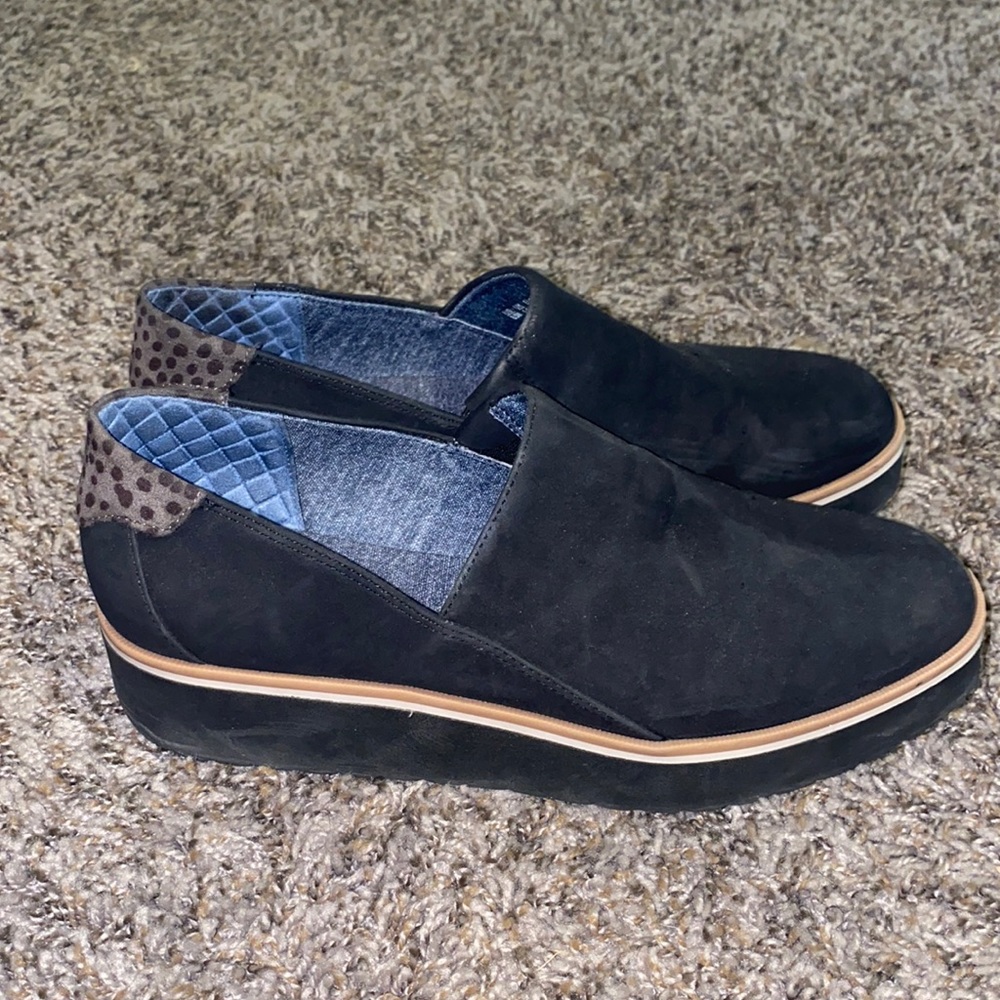 Dr Scholl’s black platform loafers